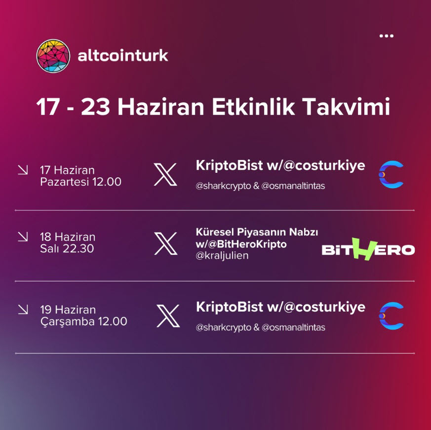 Altcointurk 17 - 23 Haziran Etkinlik Takvimi